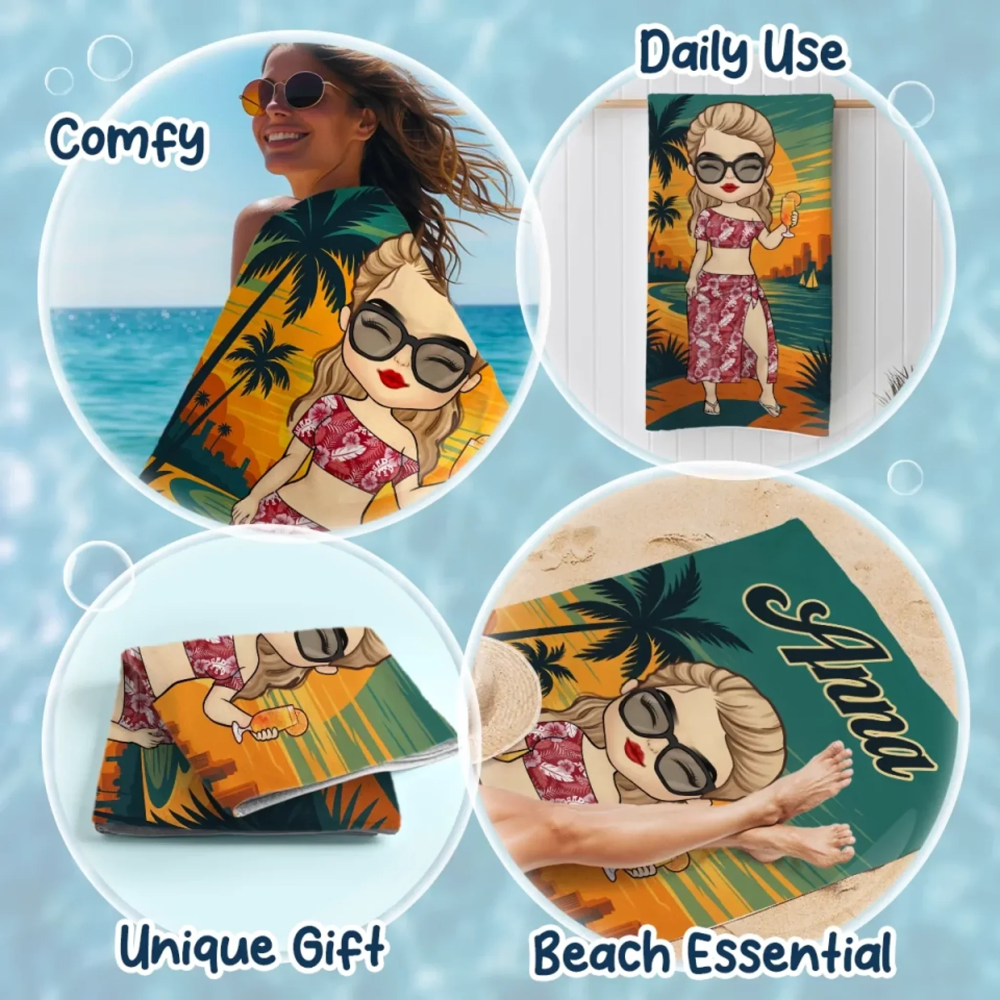 Good Times And Tan Lines - Bestie Personalized Custom Beach Towel - Summer Vacation Gift, Birthday Pool Party Gift For Best Friends, BFF, Sisters - Image 5