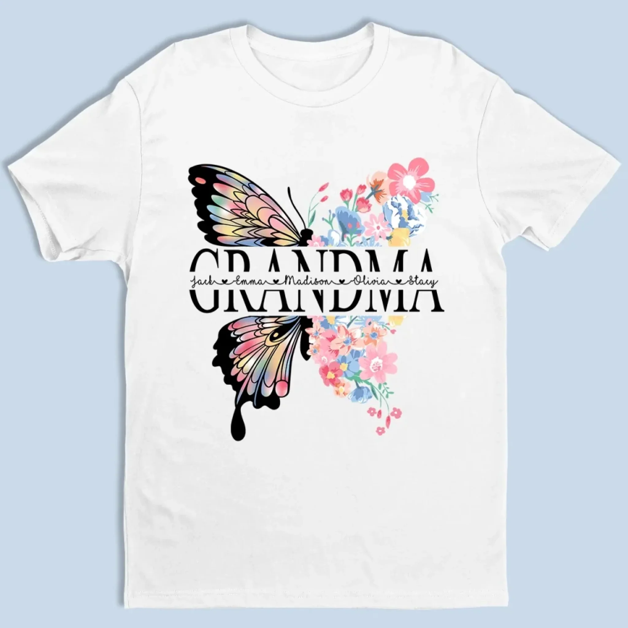 Graceful Like A Butterfly, Strong Like A Grandma - Family  Personalized Custom Unisex T-shirt, Premium T-shirt, Hoodie - Mother's Day, Gift For Mom, Grandma