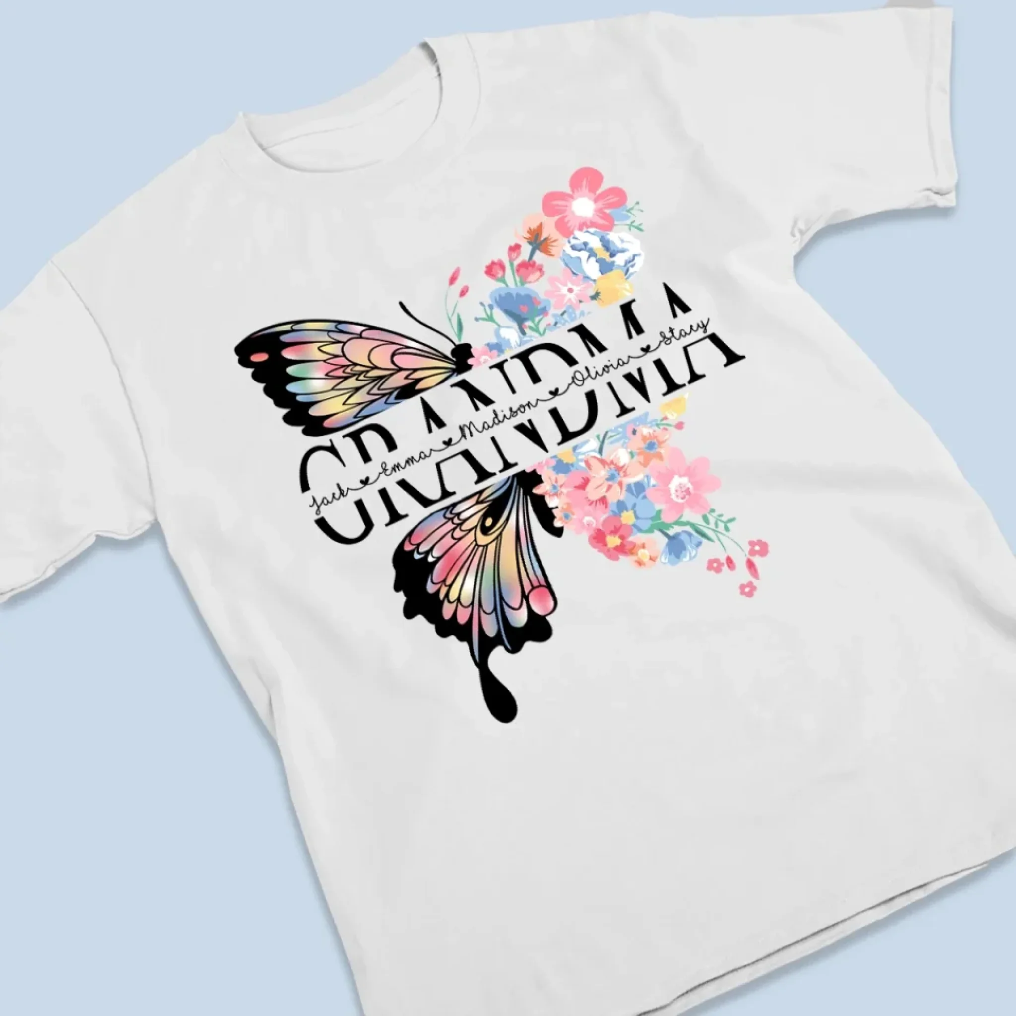Graceful Like A Butterfly, Strong Like A Grandma - Family  Personalized Custom Unisex T-shirt, Premium T-shirt, Hoodie - Mother's Day, Gift For Mom, Grandma - Image 3