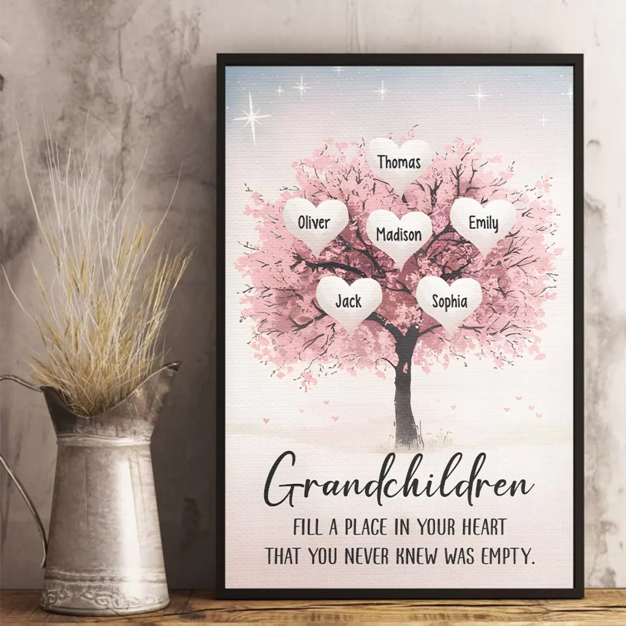 Grandchildren, Little Blessings And Endless Joy - Family Personalized Custom Vertical Poster - Gift For Grandma, Grandpa, Grandkid
