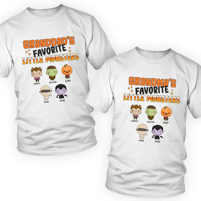 Granddad Grandma's Favorite Little Monsters - Personalized Matching Couple T-Shirt - Gift For Couple, Husband Wife, Grandparents, Halloween Gift - Image 2