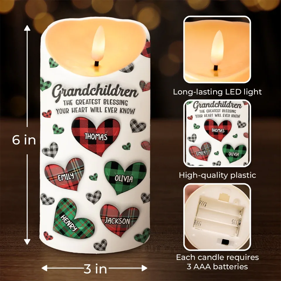 Grandkids Make Life More Grand - Family Personalized Custom 3D Inflated Effect Printed LED Candle - Christmas Gift For Grandma, Grandpa, Grandkids - Image 4