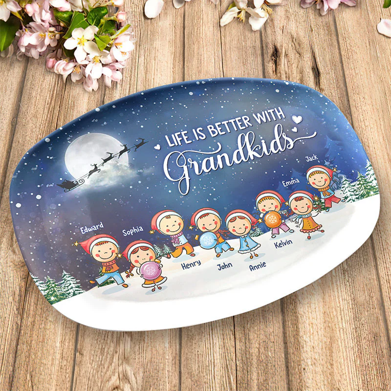 Grandkids Make Life More Grand - Family Personalized Custom Platter - Christmas Gift For Grandma - Image 3