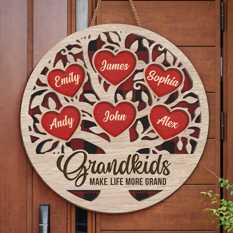 Grandkids Make My Heart Smile - Family Personalized Custom Shaped Home Decor Wood Sign - House Warming Gift, Christmas Gift For Grandma, Grandpa - Image 2