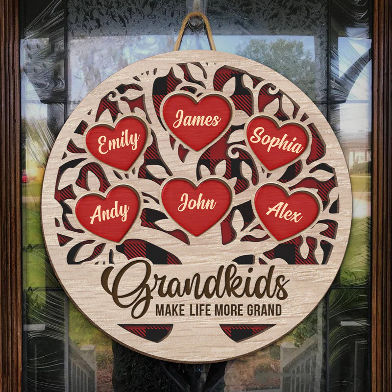 Grandkids Make My Heart Smile - Family Personalized Custom Shaped Home Decor Wood Sign - House Warming Gift, Christmas Gift For Grandma, Grandpa - Image 3