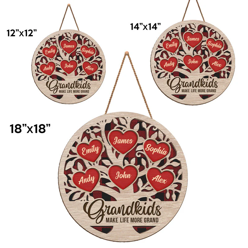 Grandkids Make My Heart Smile - Family Personalized Custom Shaped Home Decor Wood Sign - House Warming Gift, Christmas Gift For Grandma, Grandpa - Image 4