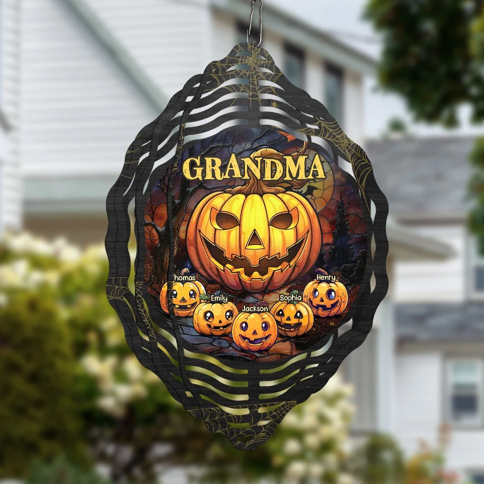 Grandma Of Little Pumpkin - Family Personalized Custom Wind Spinner - Halloween Gift For Mom, Grandma - Image 3