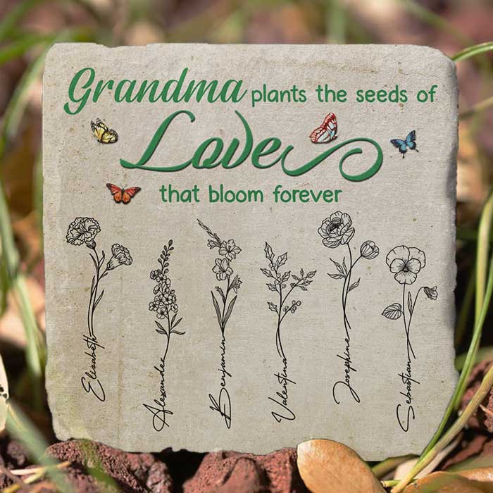 Grandma Plants The Seeds of Love That Bloom Forever - Personalized Garden Stone - Gift For Grandma, Grandparents - Image 2
