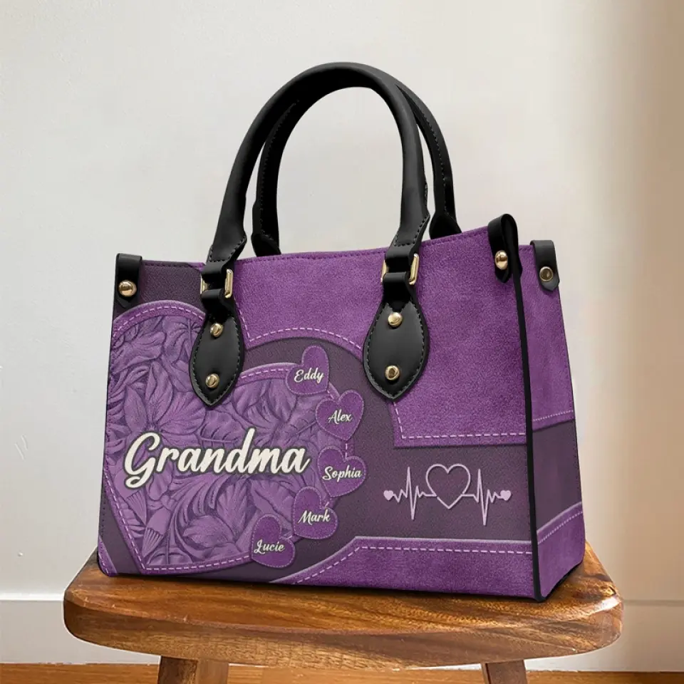 Grandma You Are The Sun In My Life - Family Personalized Custom Leather Handbag - Mother's Day, Gift For Mom, Grandma - Image 3