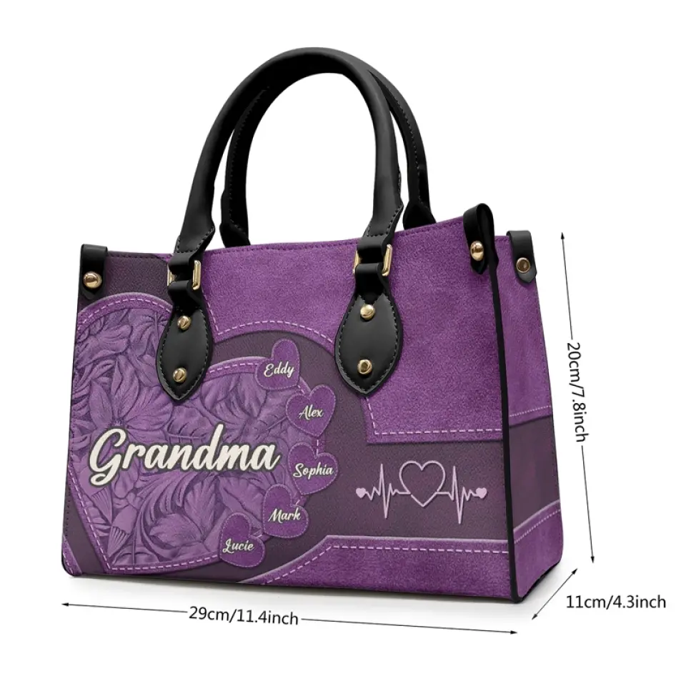 Grandma You Are The Sun In My Life - Family Personalized Custom Leather Handbag - Mother's Day, Gift For Mom, Grandma - Image 4
