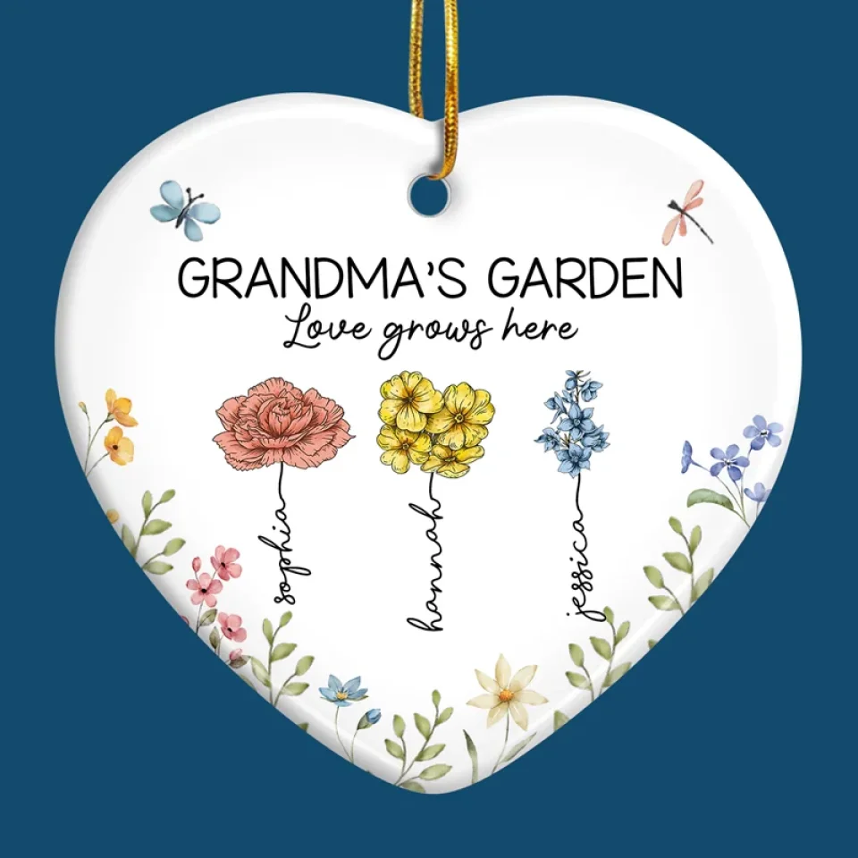 Grandma's Favorite Garden - Family Personalized Custom Ornament - Ceramic Heart Shaped - Christmas Gift For Grandma, Grandkid - Image 4