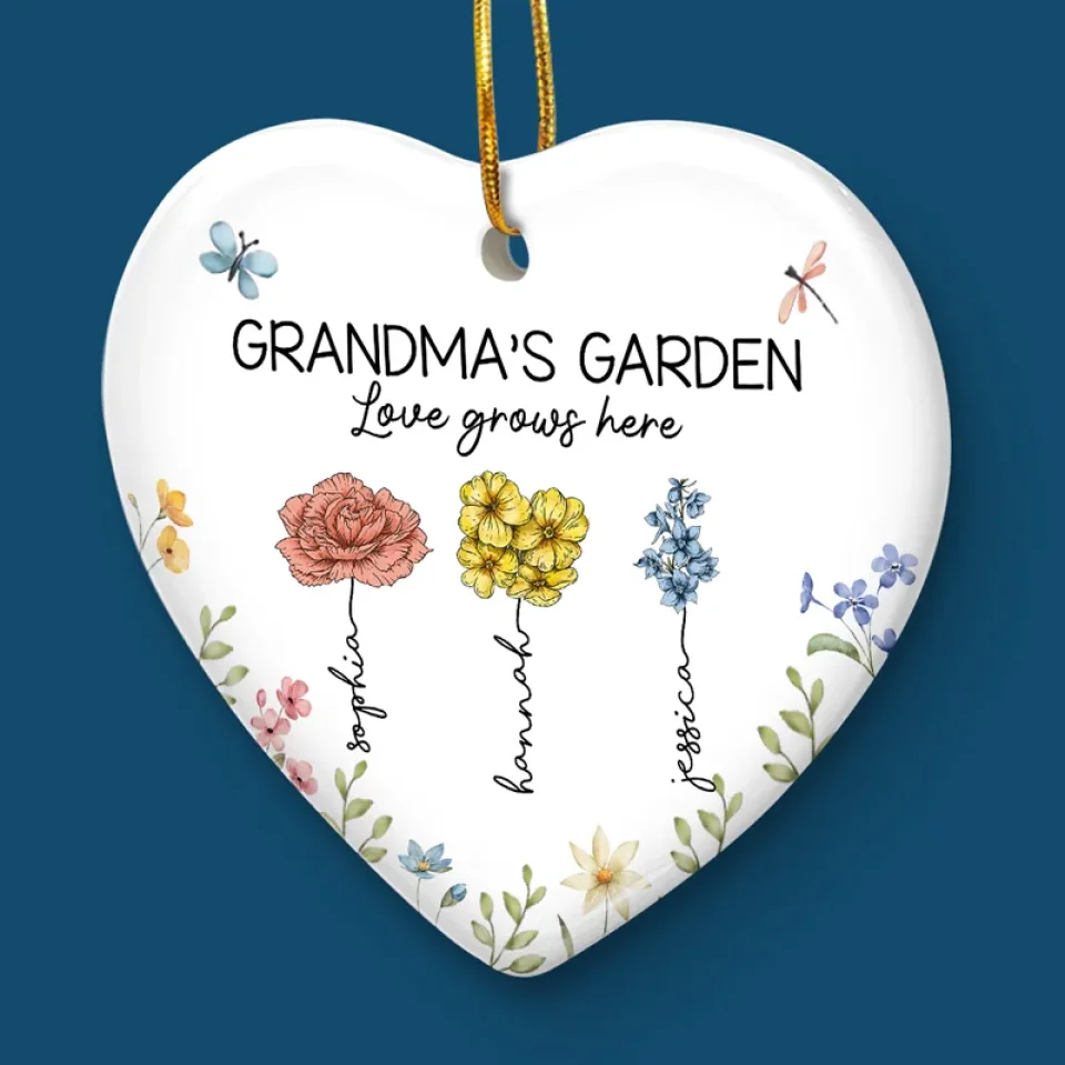 Grandma's Favorite Garden - Family Personalized Custom Ornament - Ceramic Heart Shaped - Christmas Gift For Grandma, Grandkid - Image 5