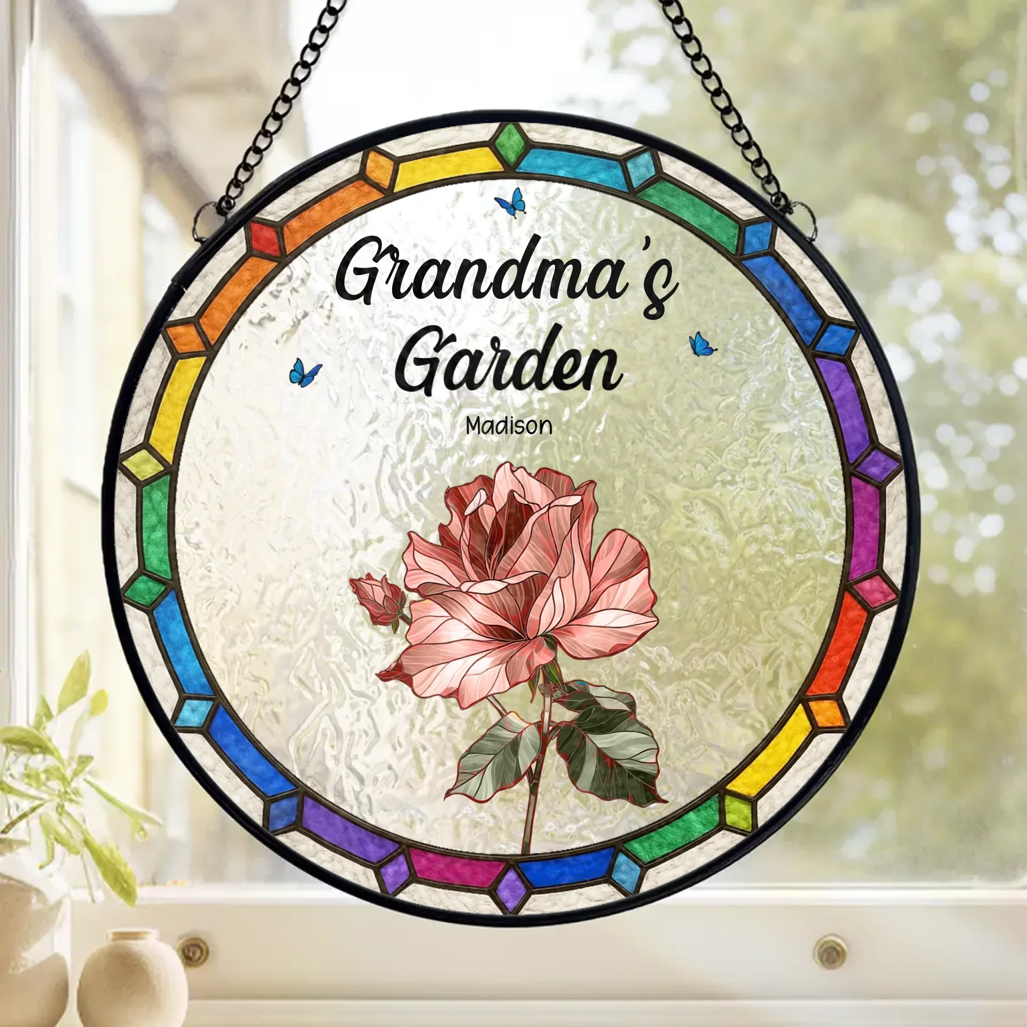Grandma's Favorite Garden - Family Personalized Custom Stained Glass Window Hanging Suncatcher - Mother's Day, Gift For Mom, Grandma - Image 2