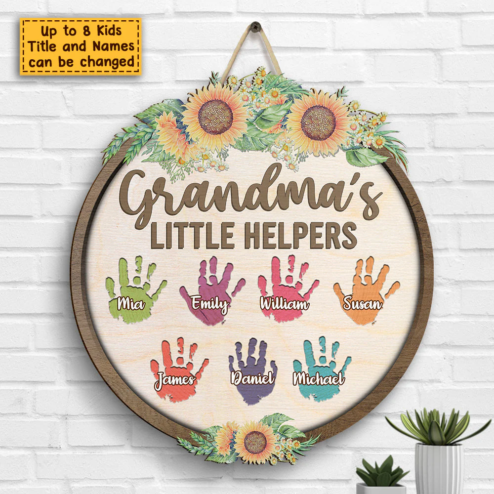 Grandma's Little Helpers - Personalized Shaped Wood Sign - Gift For Grandma, Grandparents - Image 3