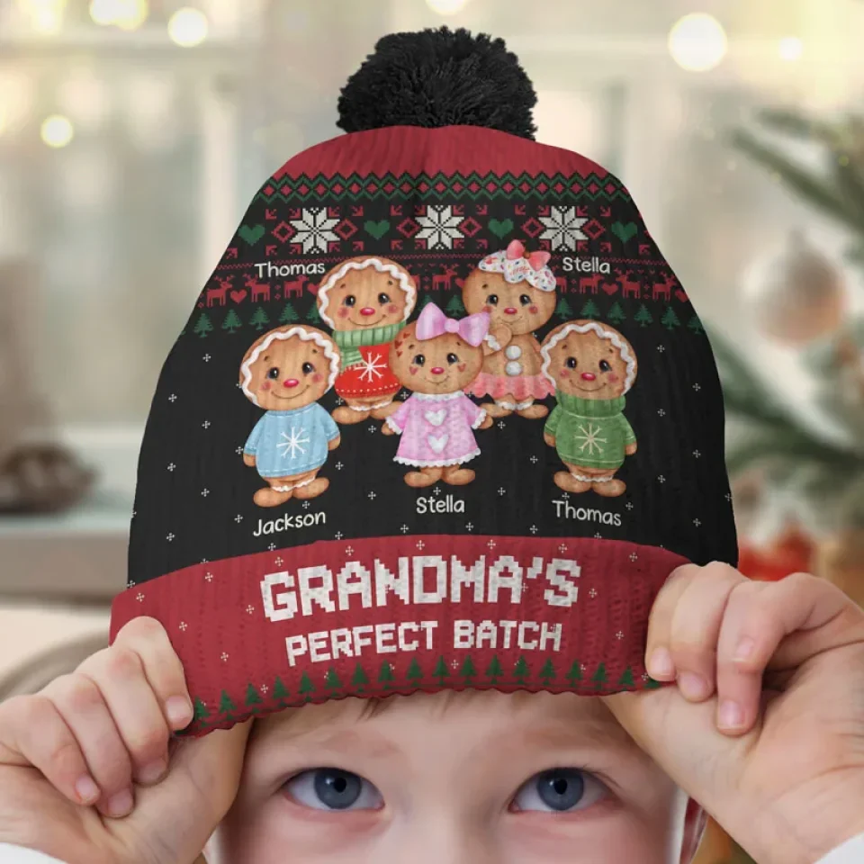 Grandma’s Love And Kid’s Laughter Make Christmas Special - Family Personalized Custom Christmas Beanie Hat - Christmas Gift For Mom, Grandma - Image 6