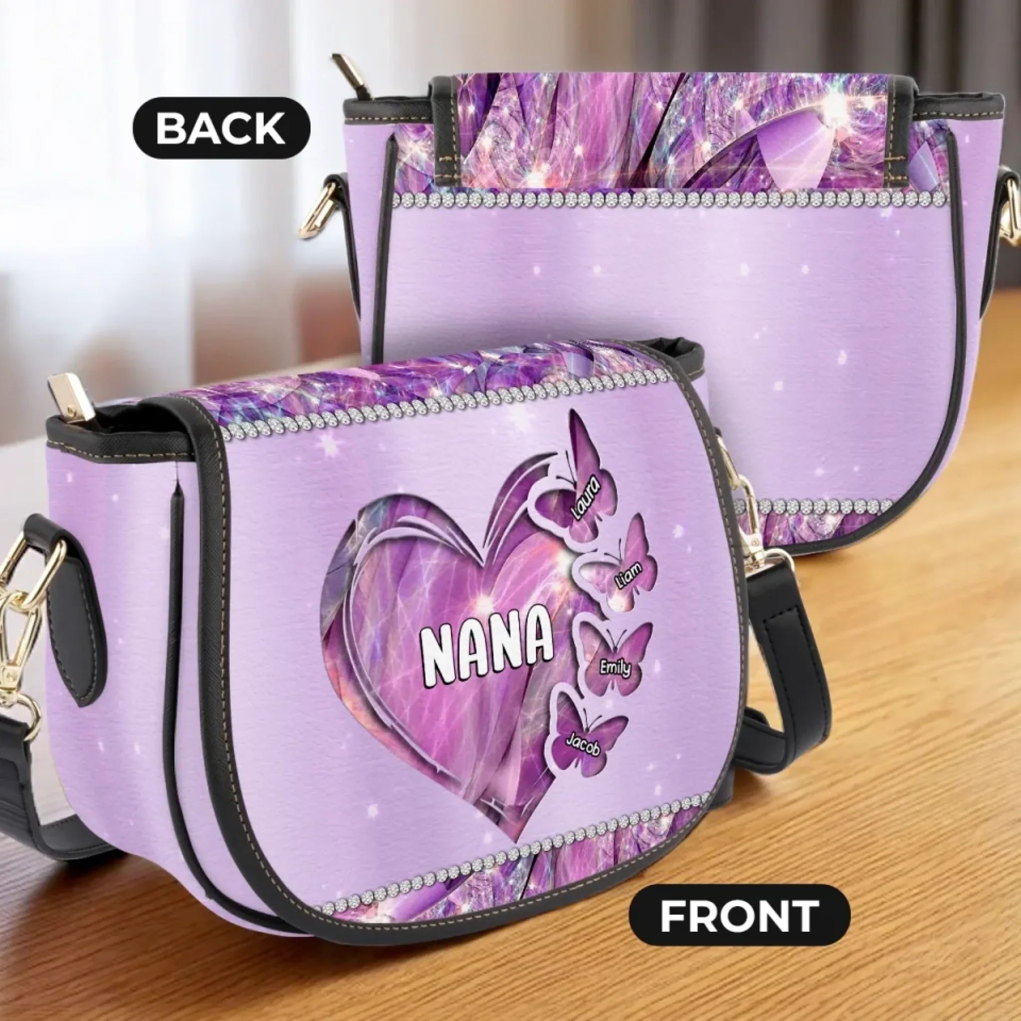 Grandma’s Love Makes Every Moment Magical - Family Personalized Custom Leather Saddle Bag - Mother's Day, Gift For Mom, Grandma - Image 3