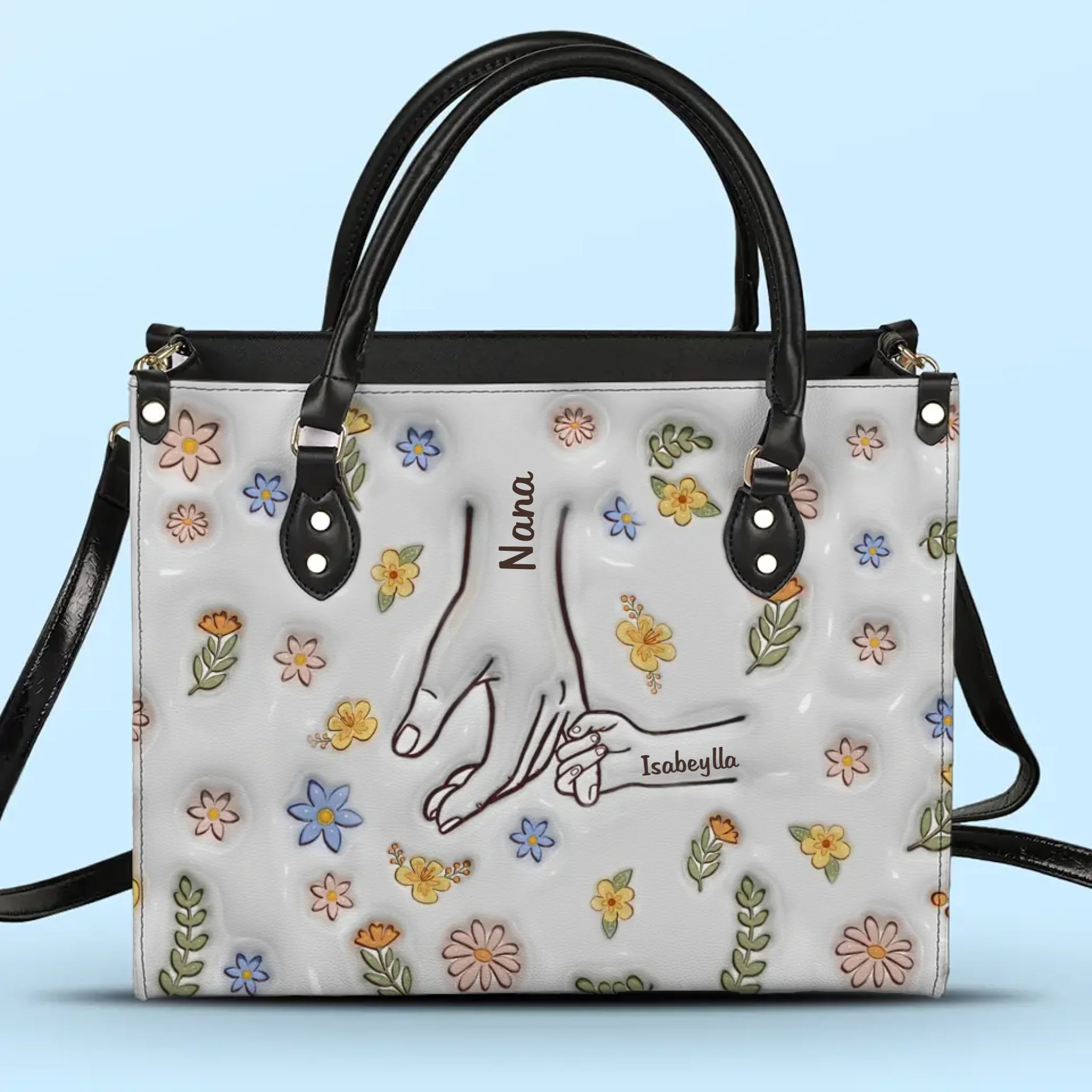 Grandma’s Touch Is A Hug For The Soul - Family Personalized Custom 3D Inflated Effect Printed Leather Handbag - Gift For Mom, Grandma - Image 2