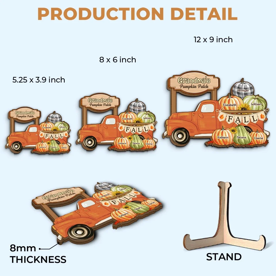 Grandma's Truck, Full Of Pumpkins And Love - Family Personalized Custom 2-Layered Wooden Plaque With Stand - Gift For Mom, Grandma - Image 5