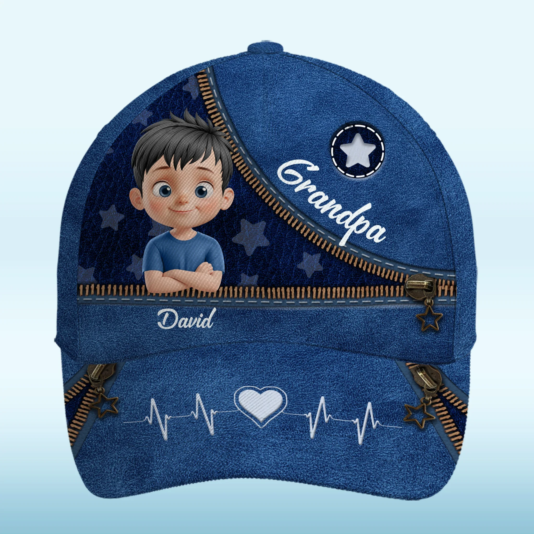 Grandpa And His Stars - Family Personalized Custom Hat, All Over Print Classic Cap - Father's Day, Gift For Dad, Grandpa - Image 2