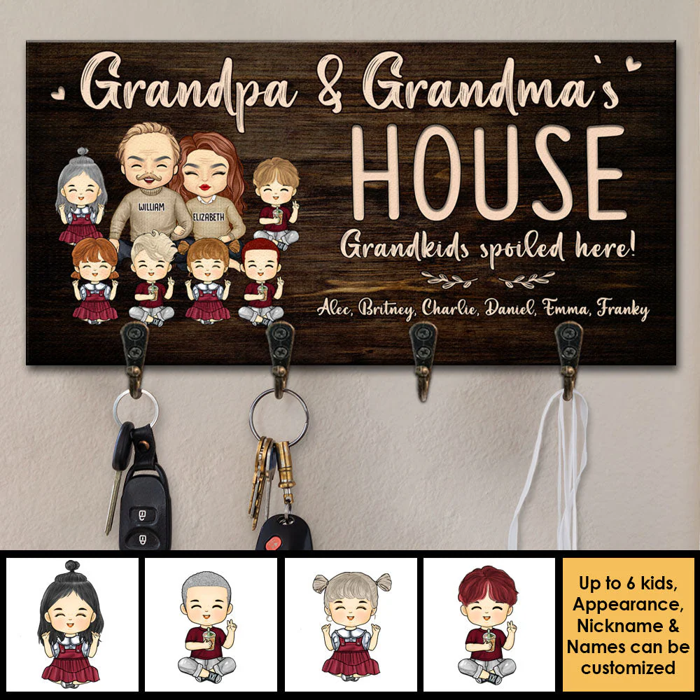 Grandpa & Grandma's House - Grandkids Spoiled Here - Personalized Key Hanger, Key Holder - Gift For Couples, Husband Wife - Image 3