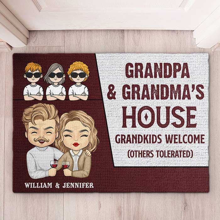 Grandpa & Grandma's House, Grandkids Welcome - Gift For Couples, Husband Wife - Personalized Decorative Mat - Image 2