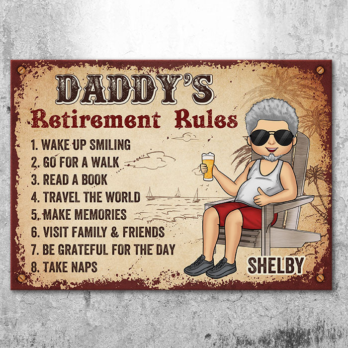 Grandpa’s Retirement Rules - Gift For Dad, Grandpa - Personalized Metal Sign - Image 2