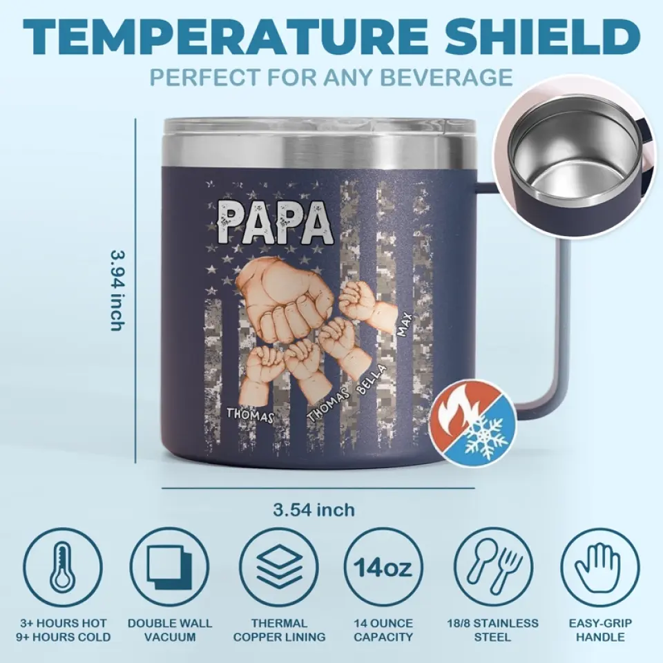 Great Fathers Find Solutions - Family Personalized Custom 14oz Stainless Steel Tumbler With Handle - Father's Day, Gift For Dad, Grandpa - Image 7