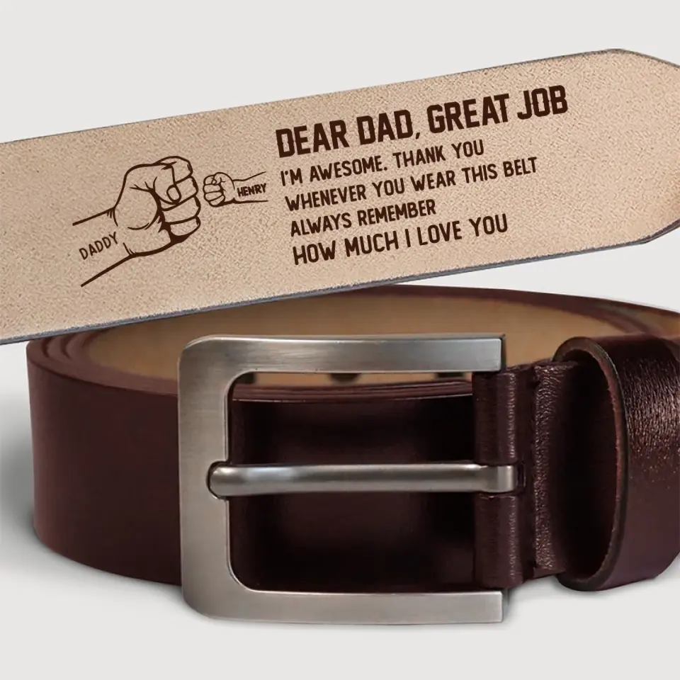 Great Job We're Awesome - Family Personalized Custom Engraved Leather Belt - Father's Day, Gift For Dad, Grandpa - Image 5