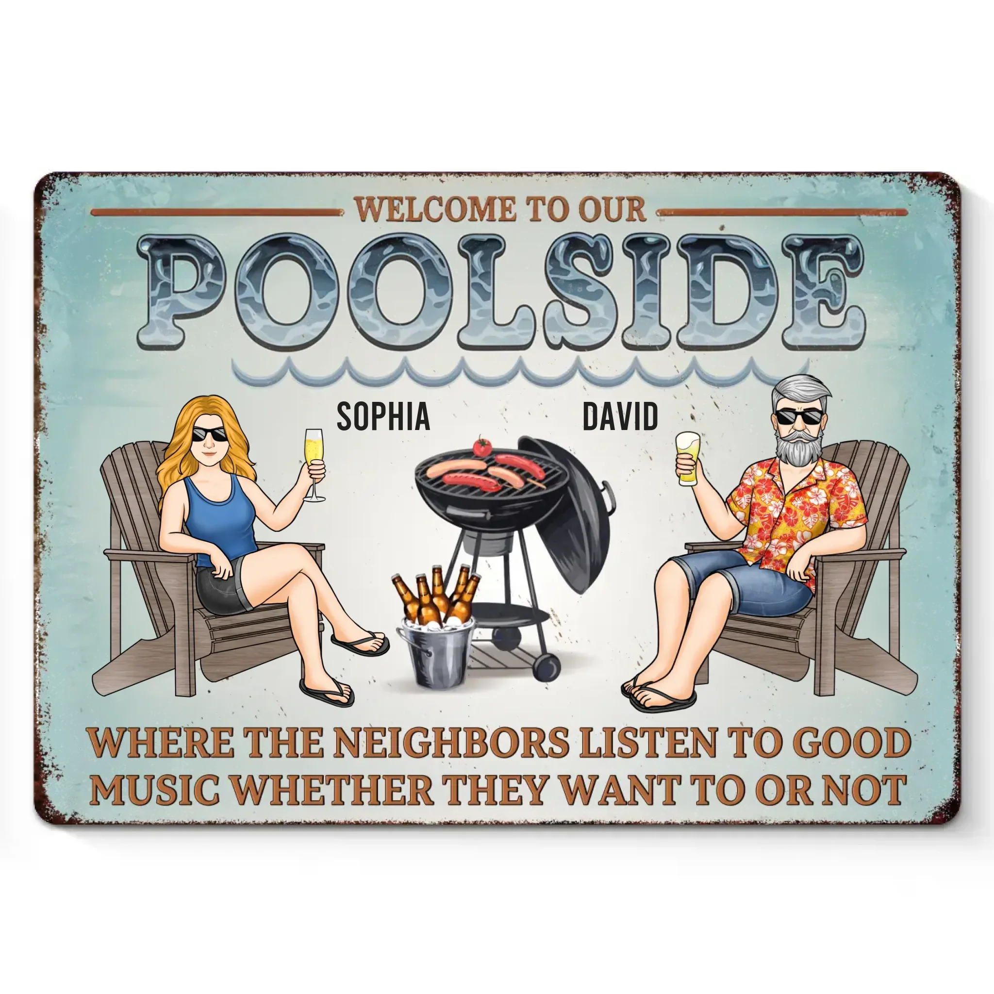 Grill, Chill, And Refill - Couple Personalized Custom Home Decor Metal Sign - House Warming Gift For Yourself, Husband Wife, Best Friends, Family Members - Image 2