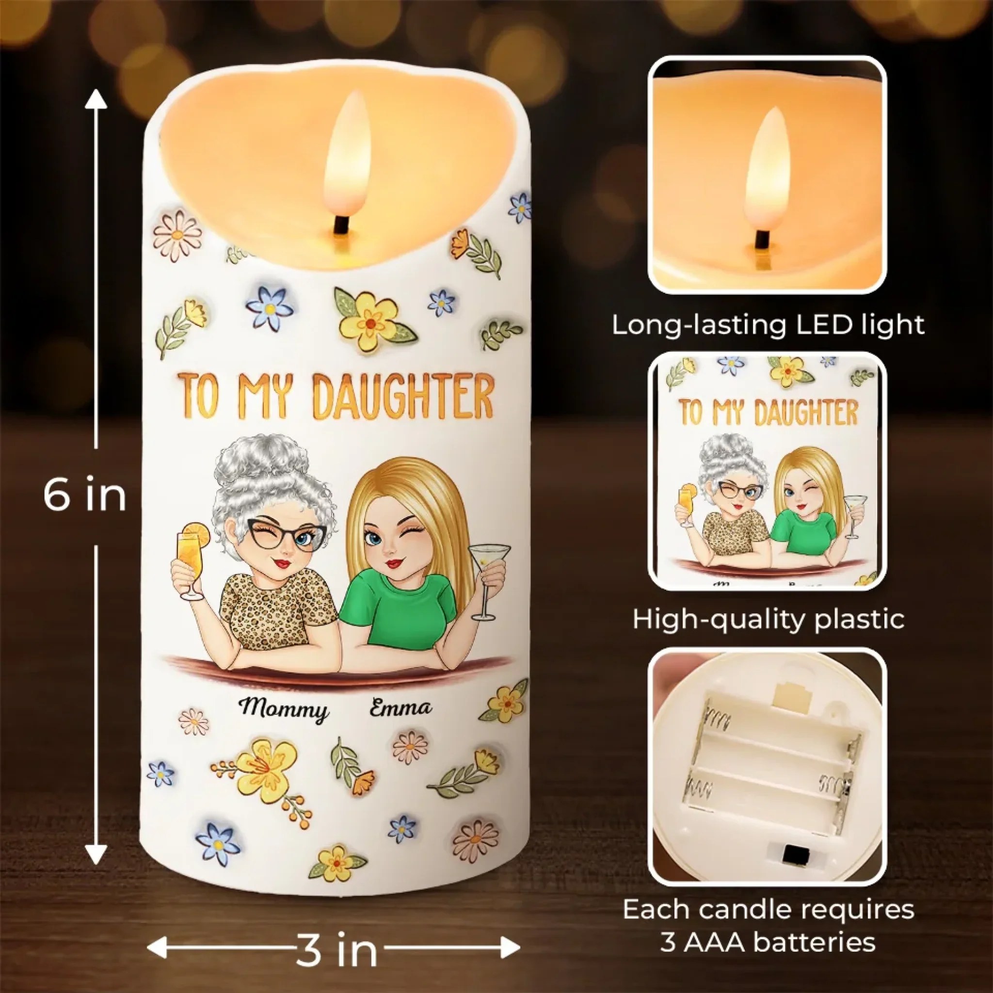 Growing Together, Loving Forever - Family Personalized Custom 3D Inflated Effect Printed LED Candle - Mother's Day, Gift For Mom, Daughter - Image 4