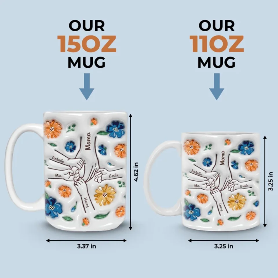 Hand In Hand, Heart To Mom - Family Personalized Custom 3D Inflated Effect Printed Mug - New Arrival, Mother's Day, Gift For Mom, Grandma - Image 6