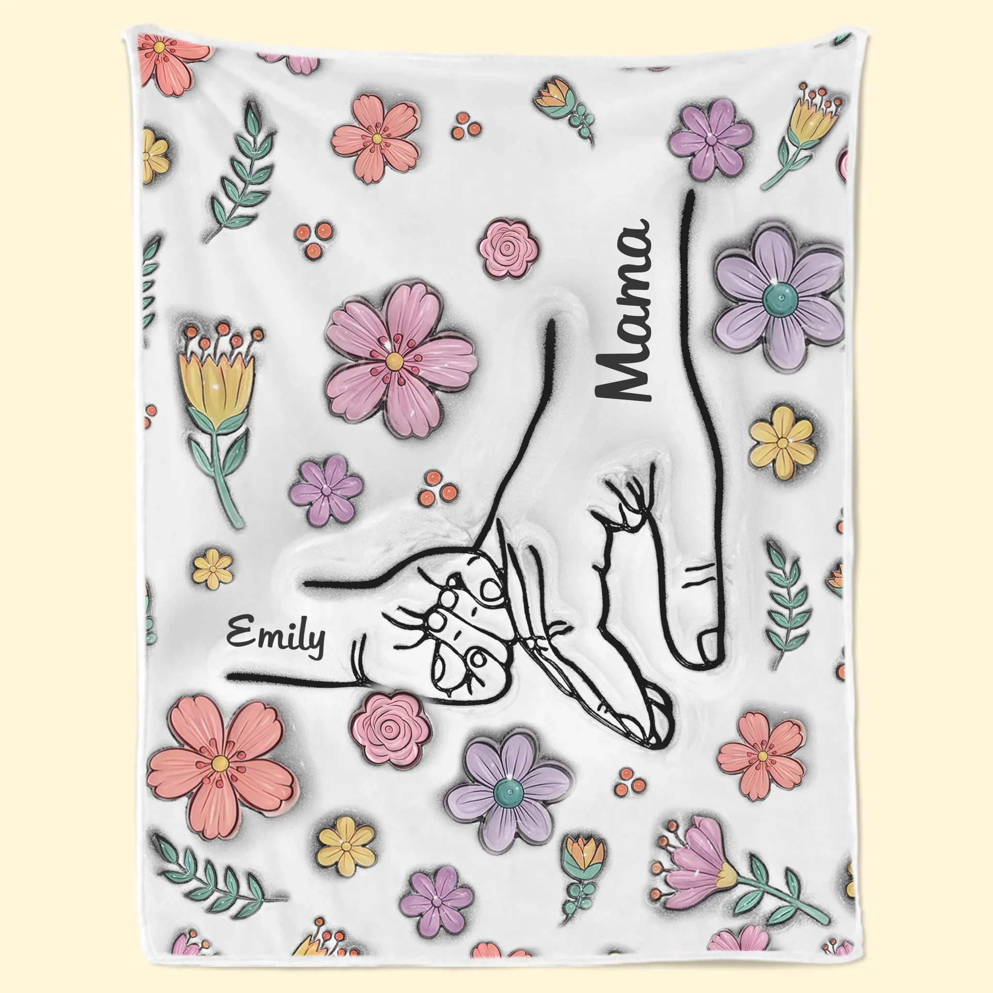 Hands Holding Nana With Love - Family Personalized Custom 3D Inflated Effect Printed Blanket - Mother's Day, Gift For Mom, Grandma - Image 2