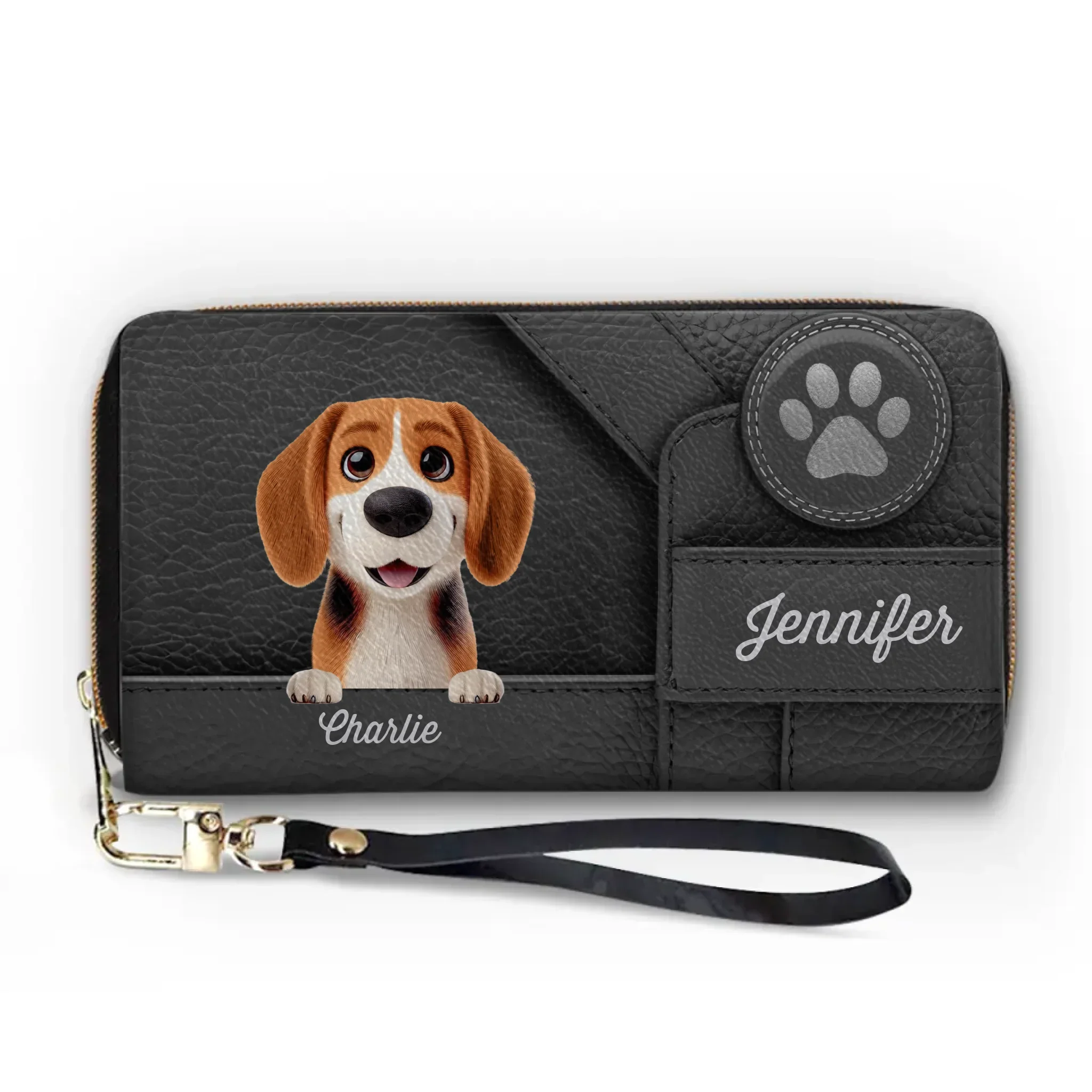 Happiness Is A Wagging Tail - Dog & Cat Personalized Custom Leather Long Wallet - Gift For Pet Owners, Pet Lovers - Image 2