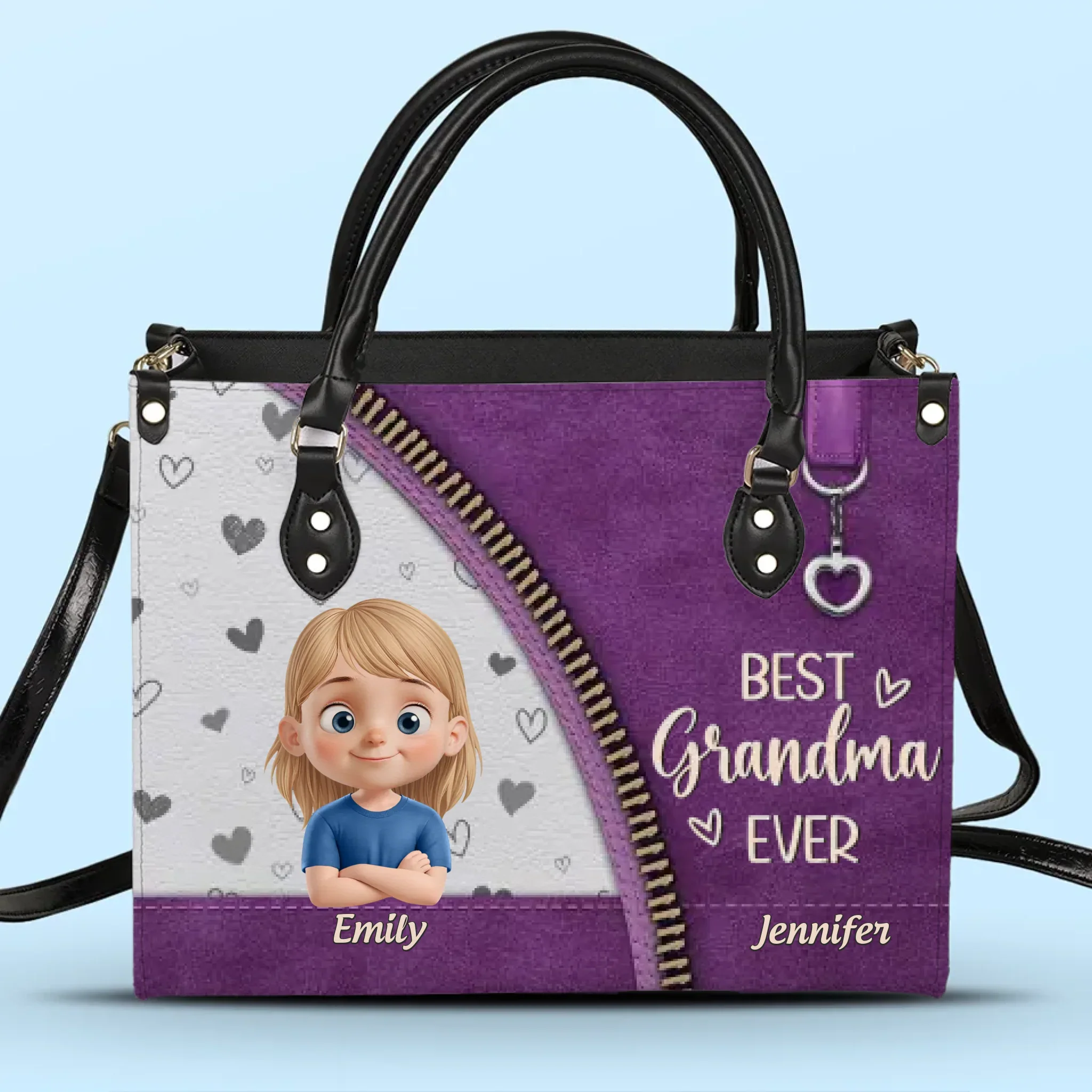 Happiness Is Being A Grandma - Family Personalized Custom Leather Handbag - Mother's Day, Gift For Mom, Grandma - Image 2