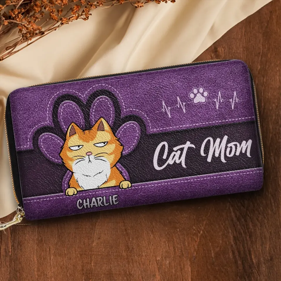 Happy Being Fur Mom - Dog & Cat Personalized Custom Leather Long Wallet - Gift For Pet Owners, Pet Lovers - Image 3