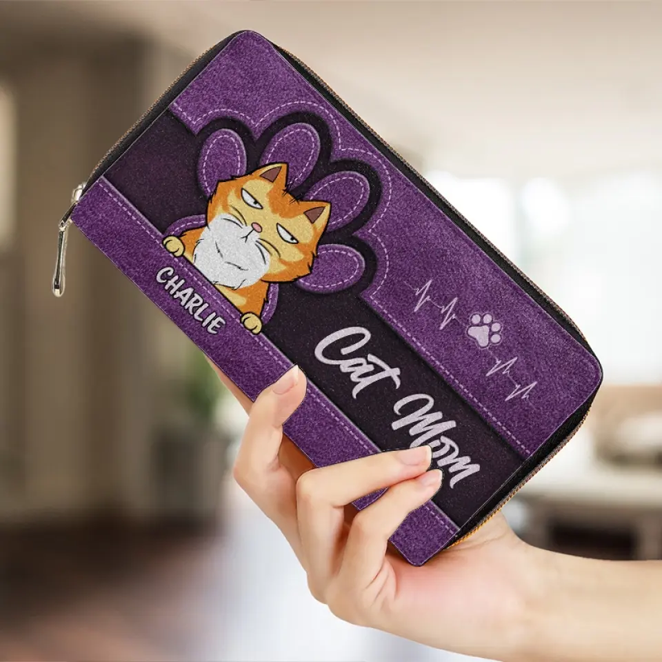 Happy Being Fur Mom - Dog & Cat Personalized Custom Leather Long Wallet - Gift For Pet Owners, Pet Lovers - Image 4
