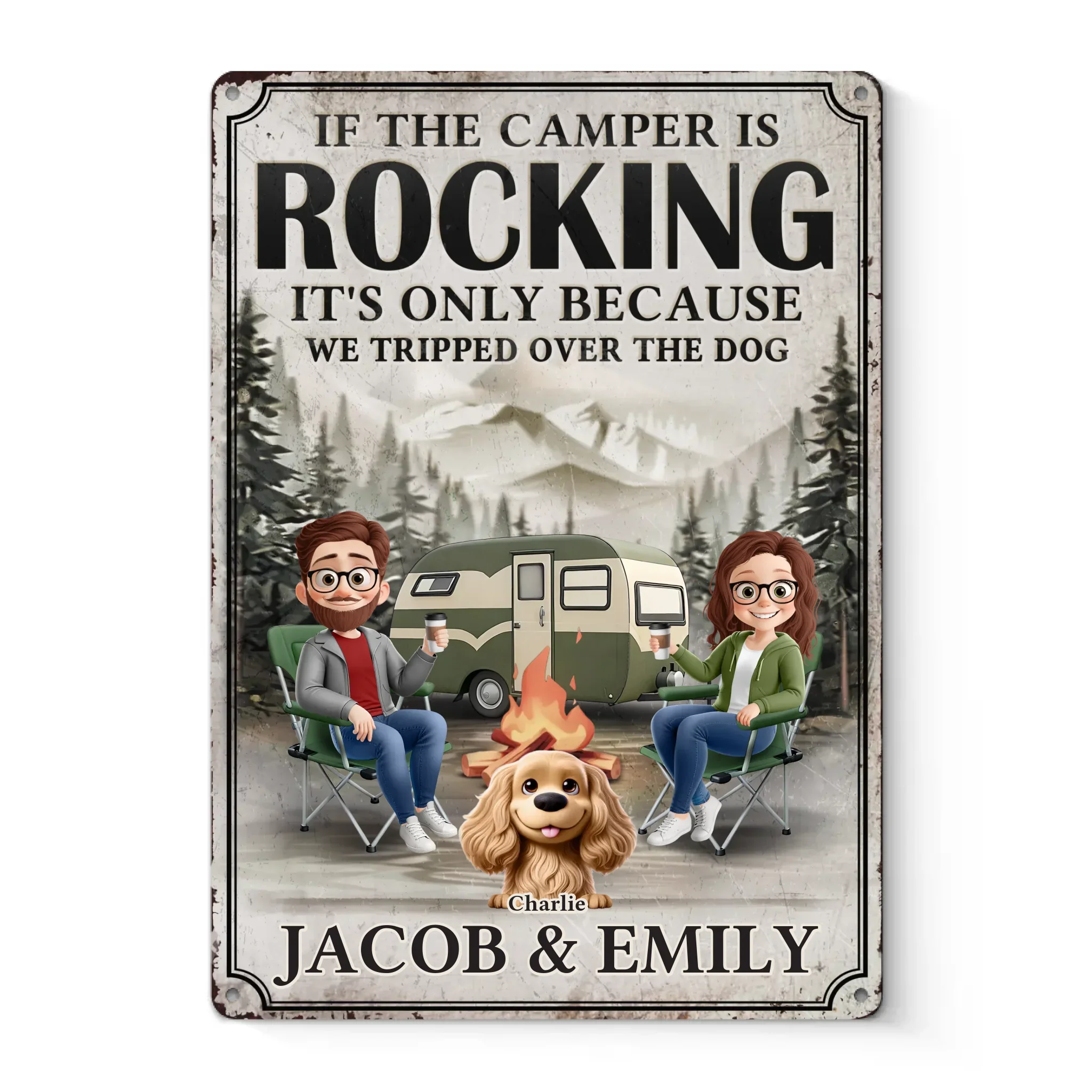 Happy Campers & Wagging Tails - Dog Personalized Custom Home Decor Metal Sign - House Warming Gift For Husband Wife, Pet Owners, Pet Lovers - Image 2