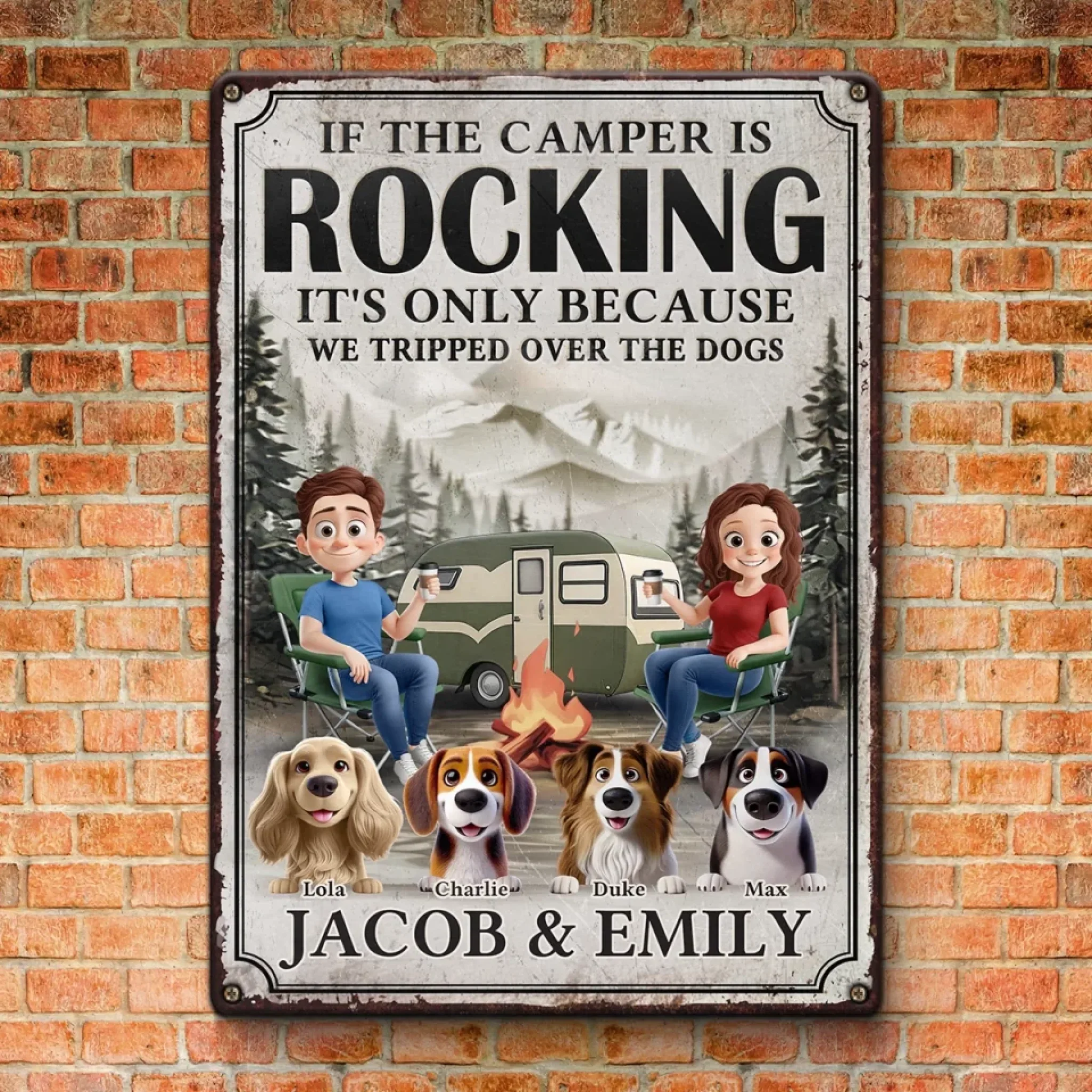 Happy Campers & Wagging Tails - Dog Personalized Custom Home Decor Metal Sign - House Warming Gift For Husband Wife, Pet Owners, Pet Lovers - Image 3