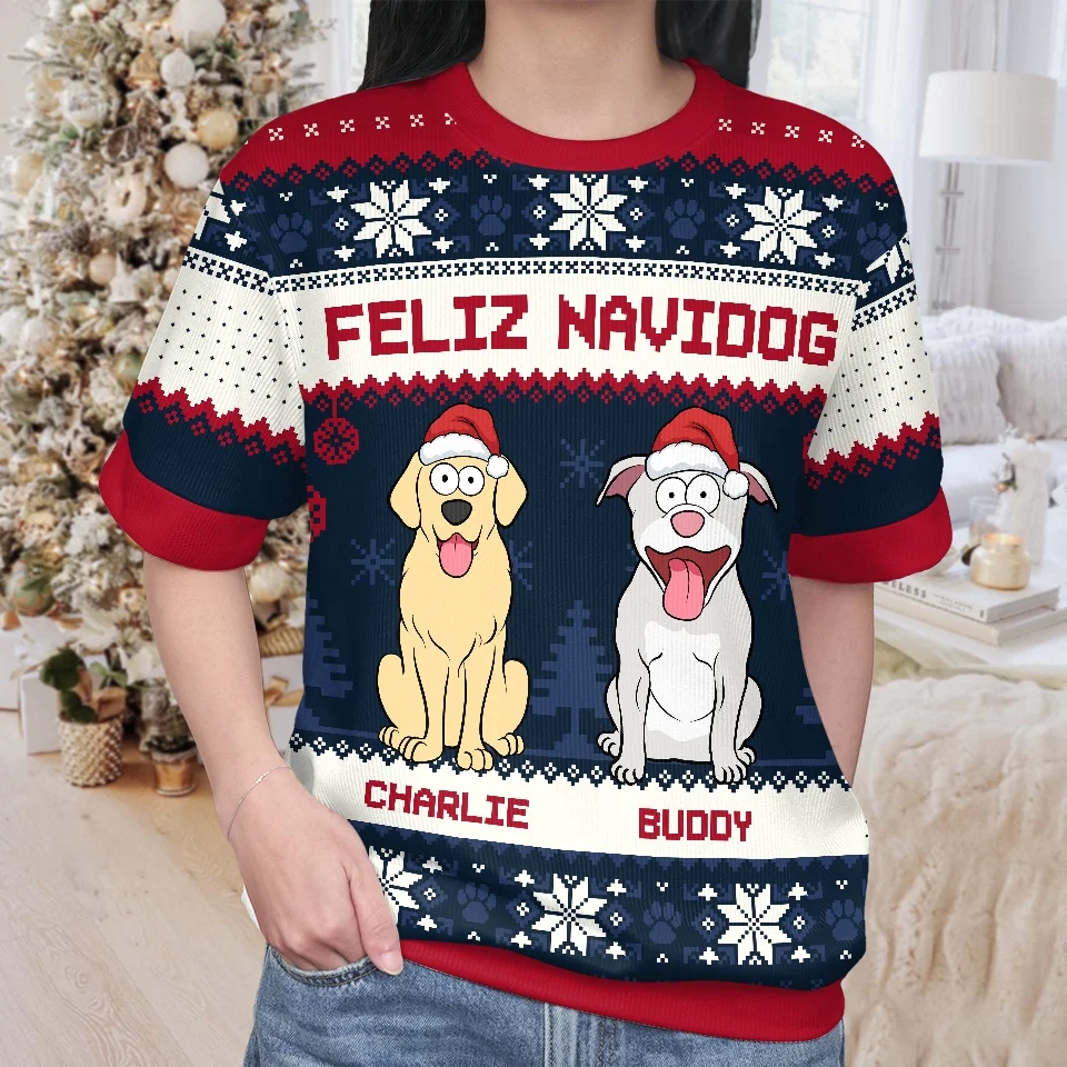 Happy Pawlidays - Dog & Cat Personalized Custom All Over Print Adult Short Sleeve Sweater - Christmas Gift For Pet Owners, Pet Lovers - Image 3