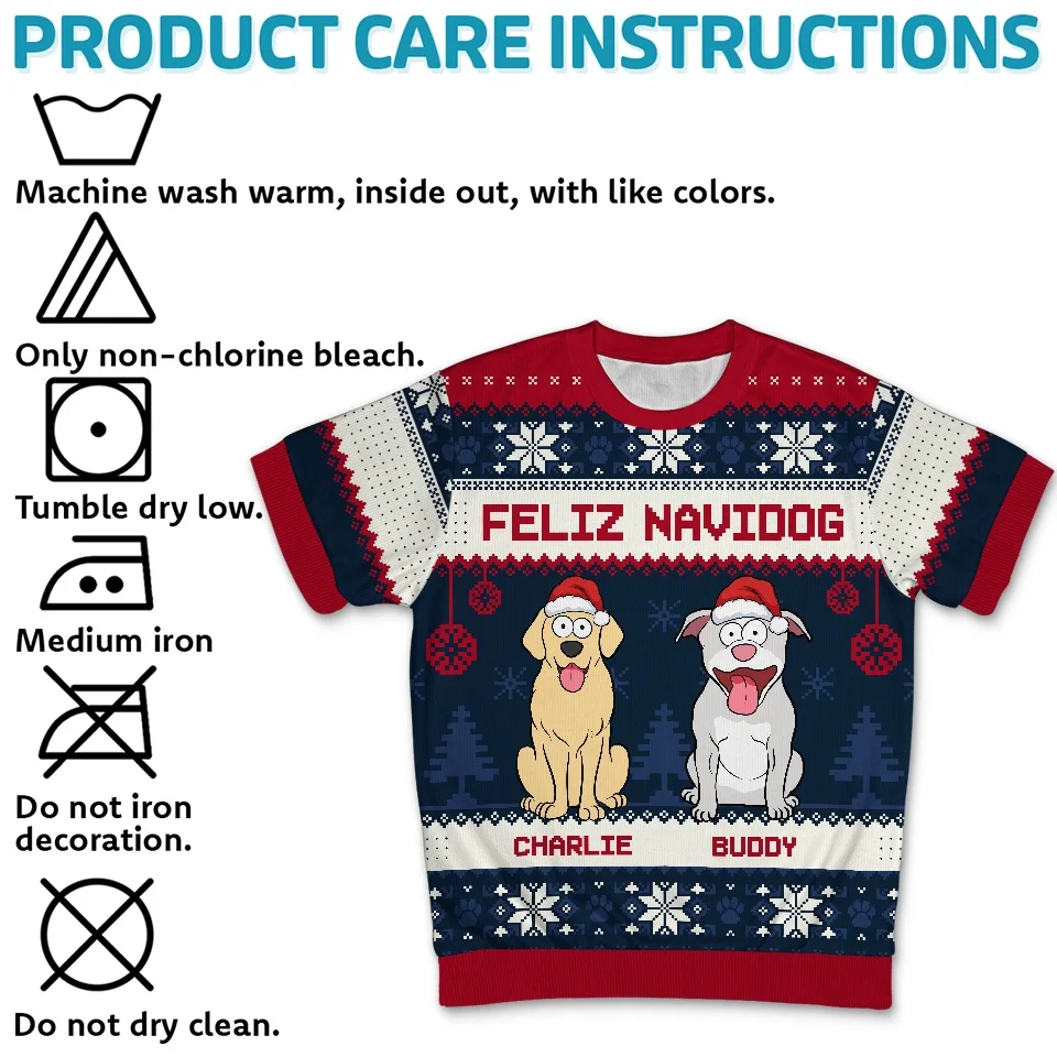 Happy Pawlidays - Dog & Cat Personalized Custom All Over Print Adult Short Sleeve Sweater - Christmas Gift For Pet Owners, Pet Lovers - Image 5