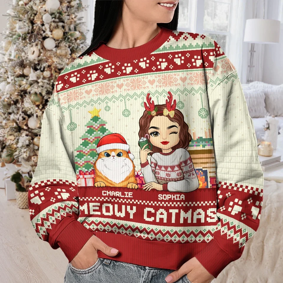Happy Pawlidays - Dog & Cat Personalized Custom Ugly Sweatshirt - Unisex Wool Jumper - Christmas Gift For Pet Owners, Pet Lovers - Image 3
