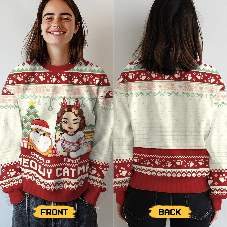 Happy Pawlidays - Dog & Cat Personalized Custom Ugly Sweatshirt - Unisex Wool Jumper - Christmas Gift For Pet Owners, Pet Lovers - Image 4