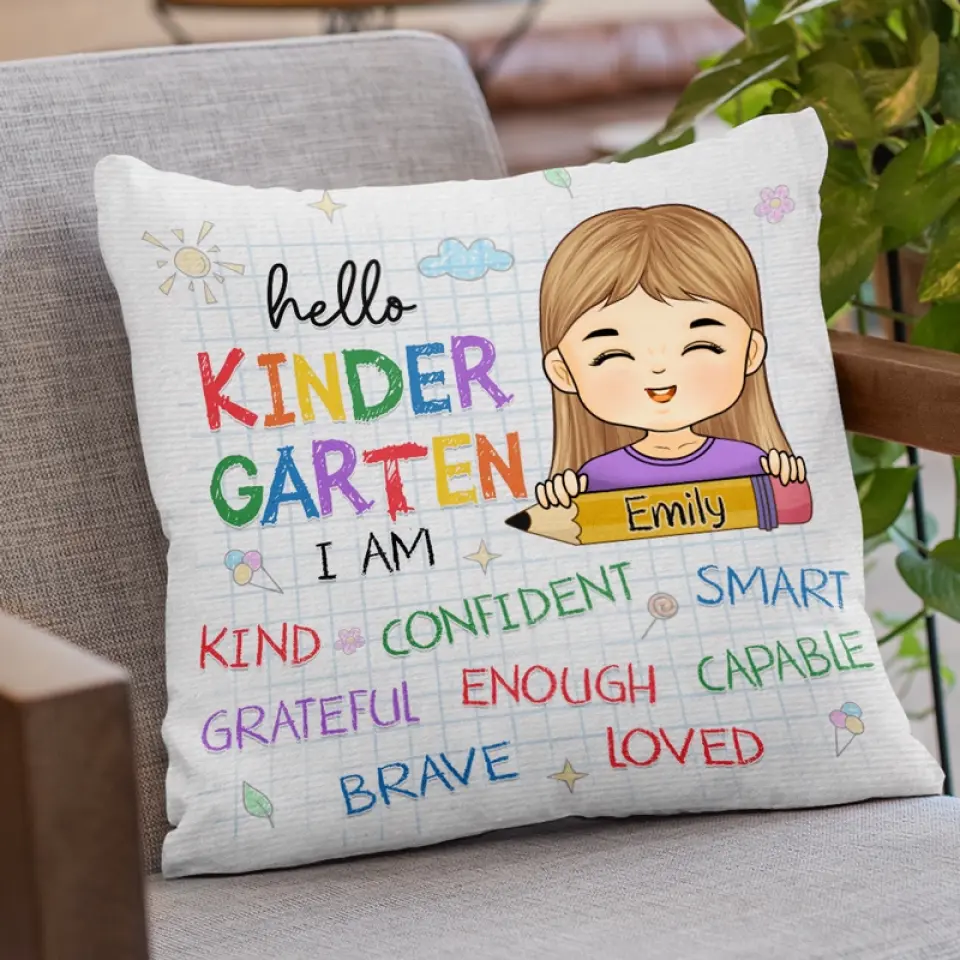 Hello Kinder Garten I Am - Personalized Custom Kid Pillow - Gift For Kid, Back To School Gift - Image 3