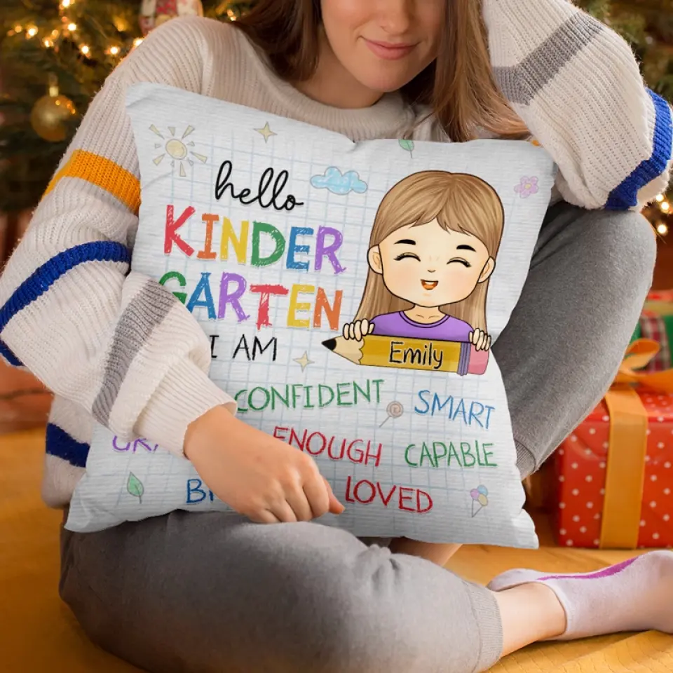 Hello Kinder Garten I Am - Personalized Custom Kid Pillow - Gift For Kid, Back To School Gift - Image 5