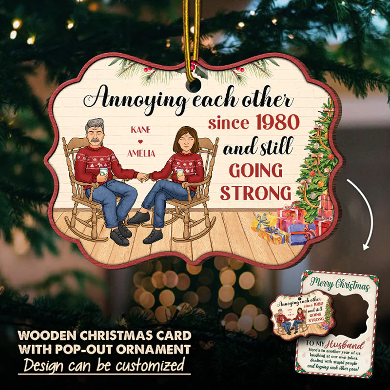 Here's To Another Year Of Us - Couple Personalized Custom Wooden Card With Pop Out Ornament - Christmas Gift For Husband Wife, Anniversary - Image 2