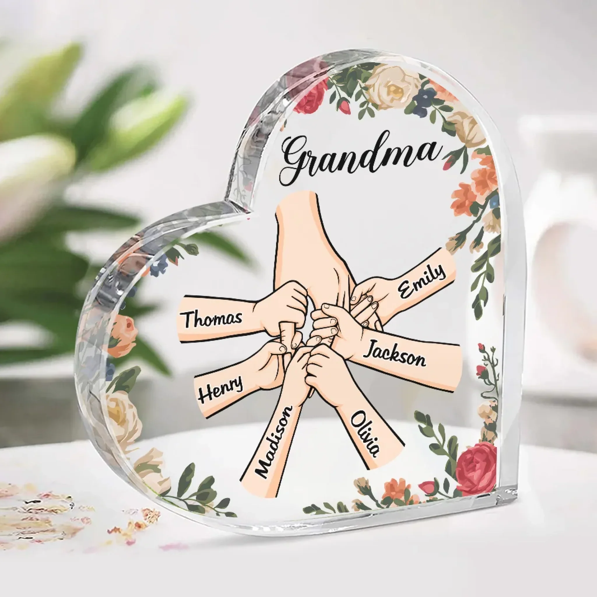 Hold My Hand, Hold My Heart - Family Personalized Custom Heart Shaped Acrylic Plaque - Gift For Mom, Grandma - Image 3