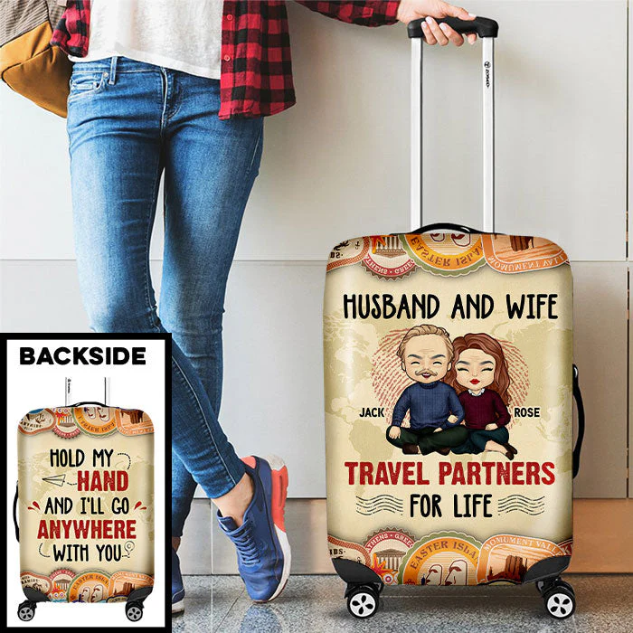 Hold My Hand - Personalized Luggage Cover - Gift For Couples, Husband Wife - Image 2