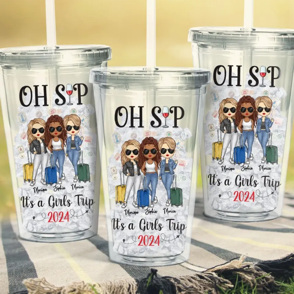 Holy Sip! It's A Besties Trip - Bestie Personalized Custom Clear Acrylic Tumbler - Summer Vacation Gift For Best Friends, BFF, Sisters - Image 5
