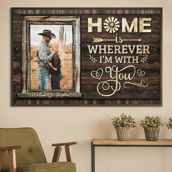 Home Is Wherever I'm With You - Upload Image, Gift For Couples - Personalized Horizontal Poster - Image 3