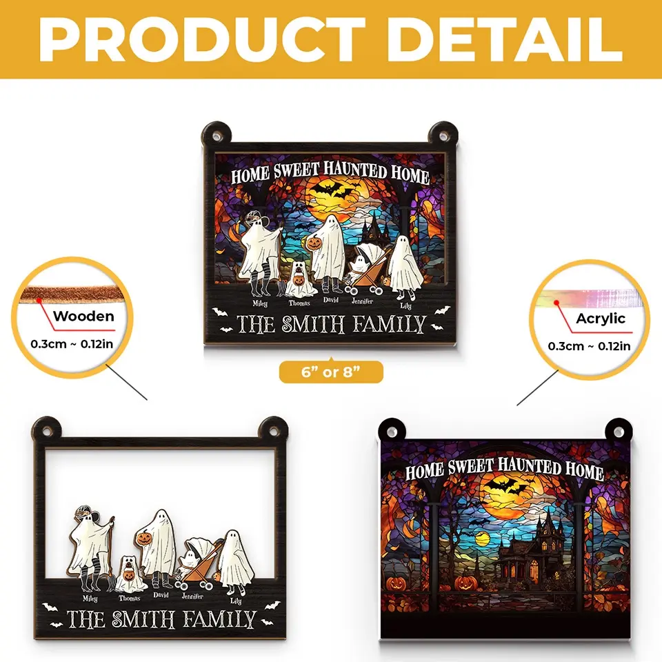 Home Sweet Haunted Home - Family Personalized Window Hanging Suncatcher - Halloween Gift For Family Members - Image 5